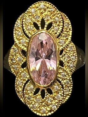 Suzanne Somers vintage bezel set pink ice CZ Pave band statement cocktail ring
